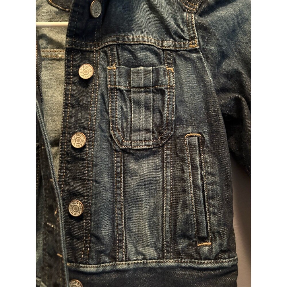 Express Denim Trucker Jacket Womens XS Dark Wash Button Front Long Sleeve Hippy - Picture 2 of 8